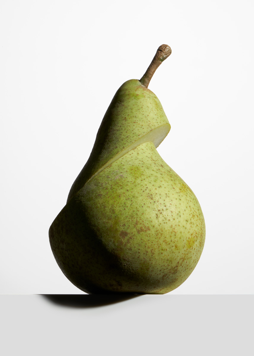 green pear cut at an angle